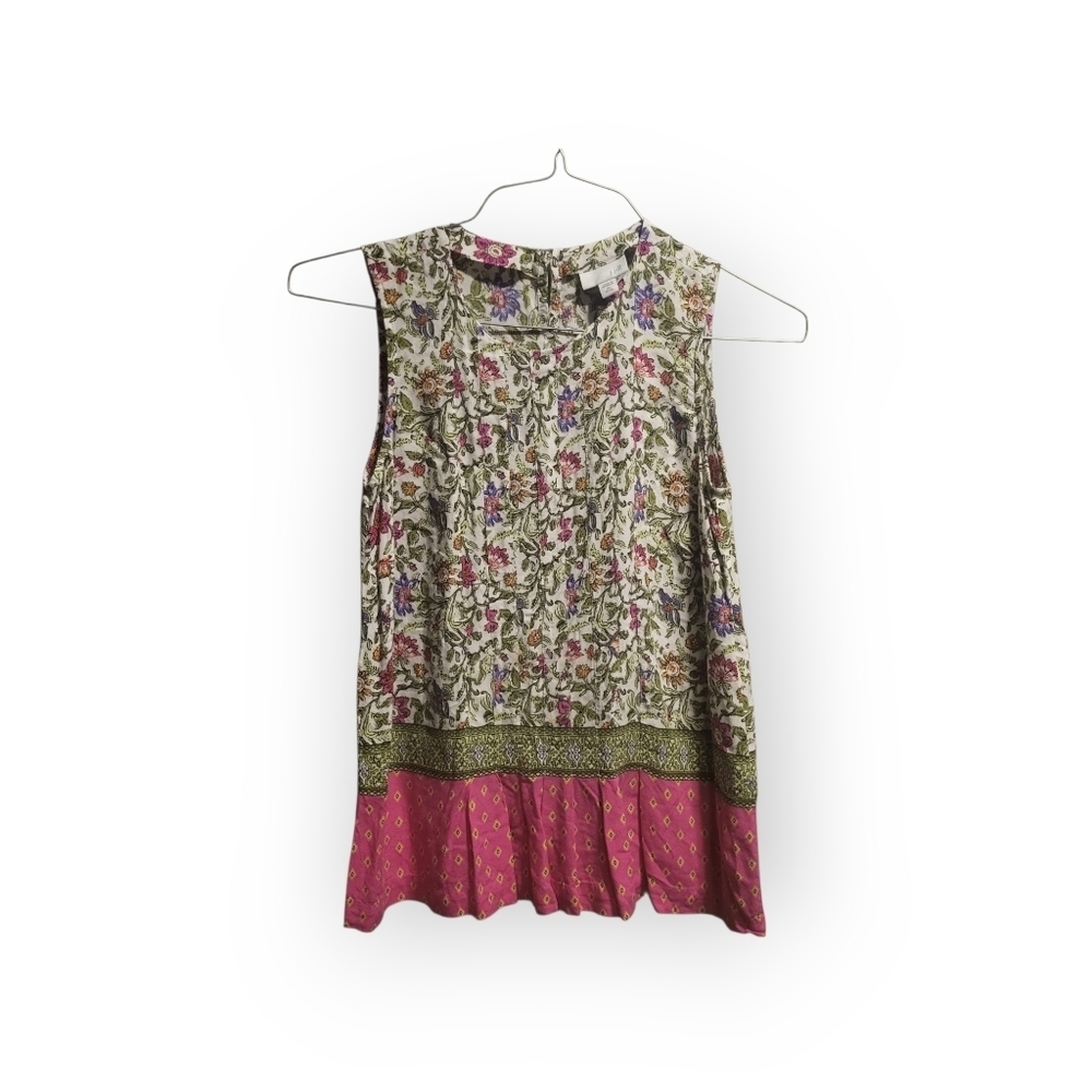 J. Jill XS Sleevless Top Pink&Green Floral Lightweight Summer 100% Rayon‎